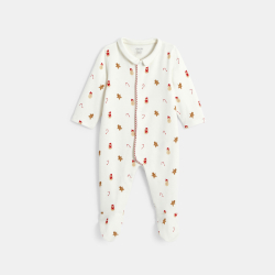 بيجاما بيضاء اللون تغليق بالتعشيق عليها صورة لبسكويت الحفلات للرضيع الولد والبنت